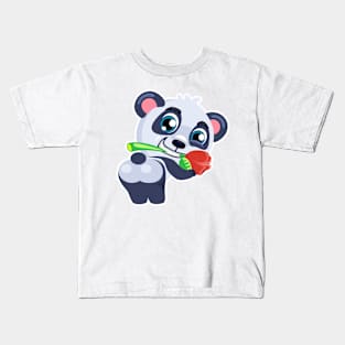 Panda holding a rose - Cute Panda Kids T-Shirt